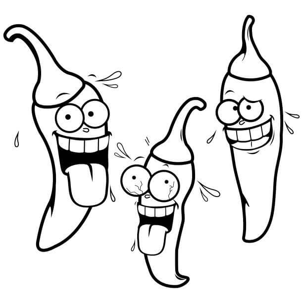 Dibujo de Tres Chiles Divertidos para Colorear y Imprimir