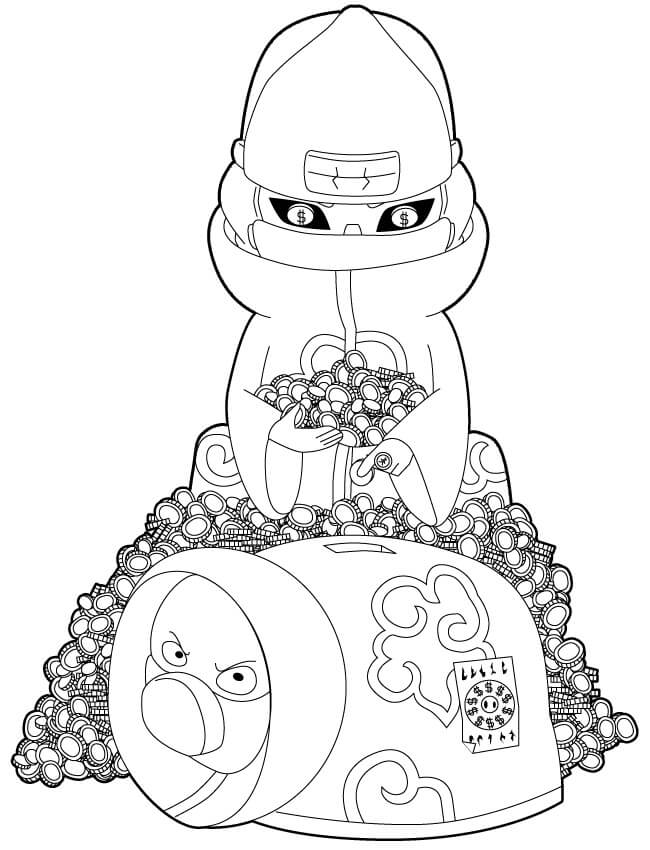 Dibujo de Chibi Kakuzu y Dinero para Colorear y Imprimir