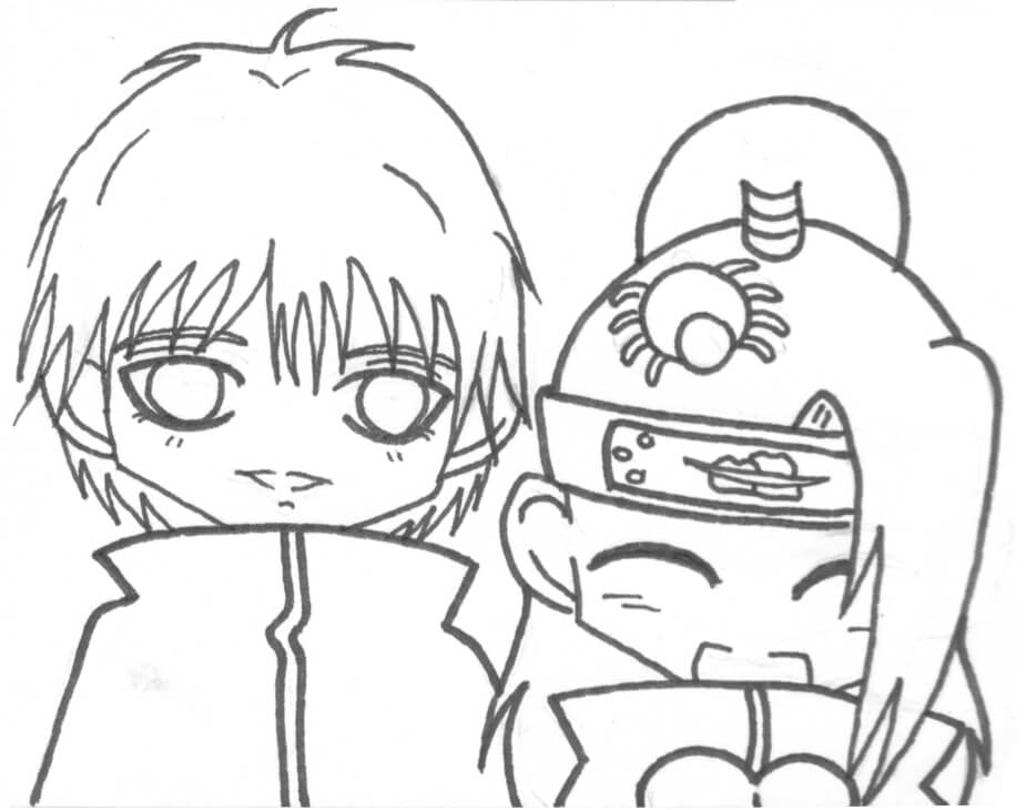 Dibujo de Chibi Sasori y Deidara para Colorear y Imprimir