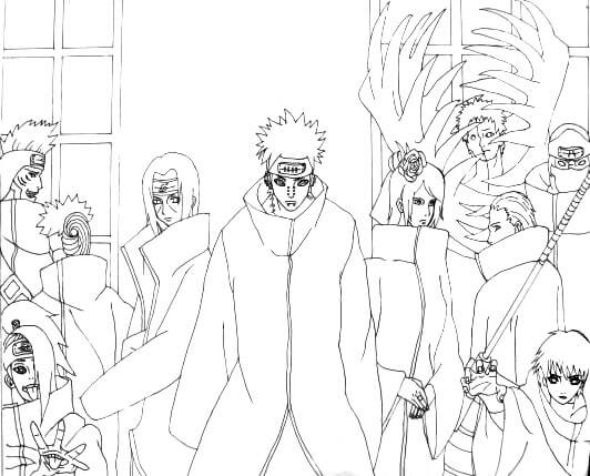 Dibujo de Equipo Akatsuki de Naruto para Colorear y Imprimir