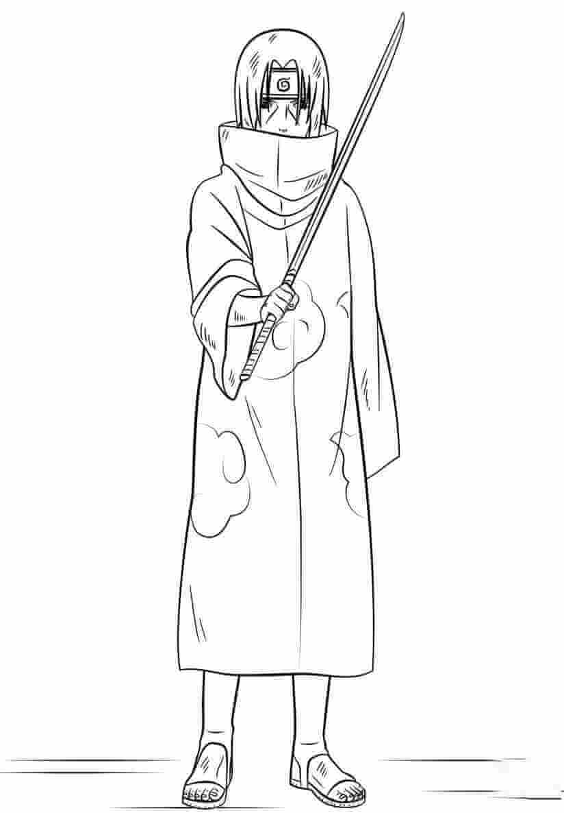 Dibujo de Itachi Sosteniendo La Espada para Colorear y Imprimir
