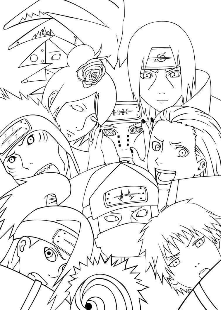 Dibujo de Miembro Facial Del Equipo Akatsuki para Colorear y Imprimir