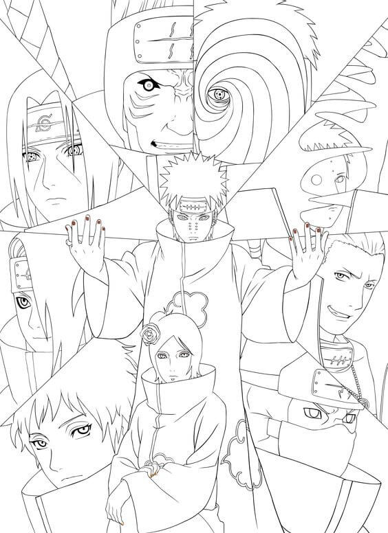 Dibujo de Miembros de Akatsuki para Colorear y Imprimir
