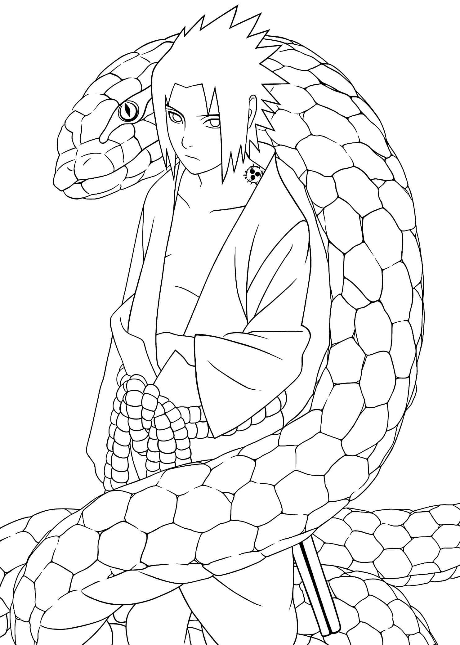 Dibujo de Sasuke y Serpiente para Colorear y Imprimir