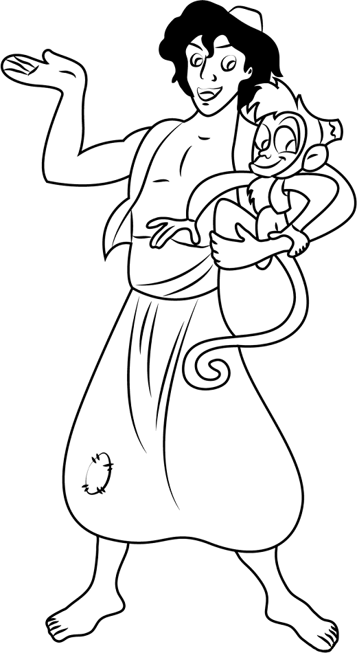 Dibujo de Aladdín Con Tabu para Colorear y Imprimir