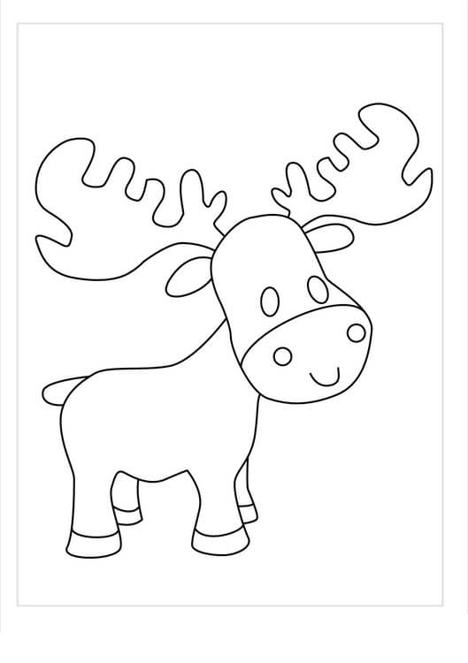 Dibujo de Bebé Alce Sonriendo para Colorear y Imprimir