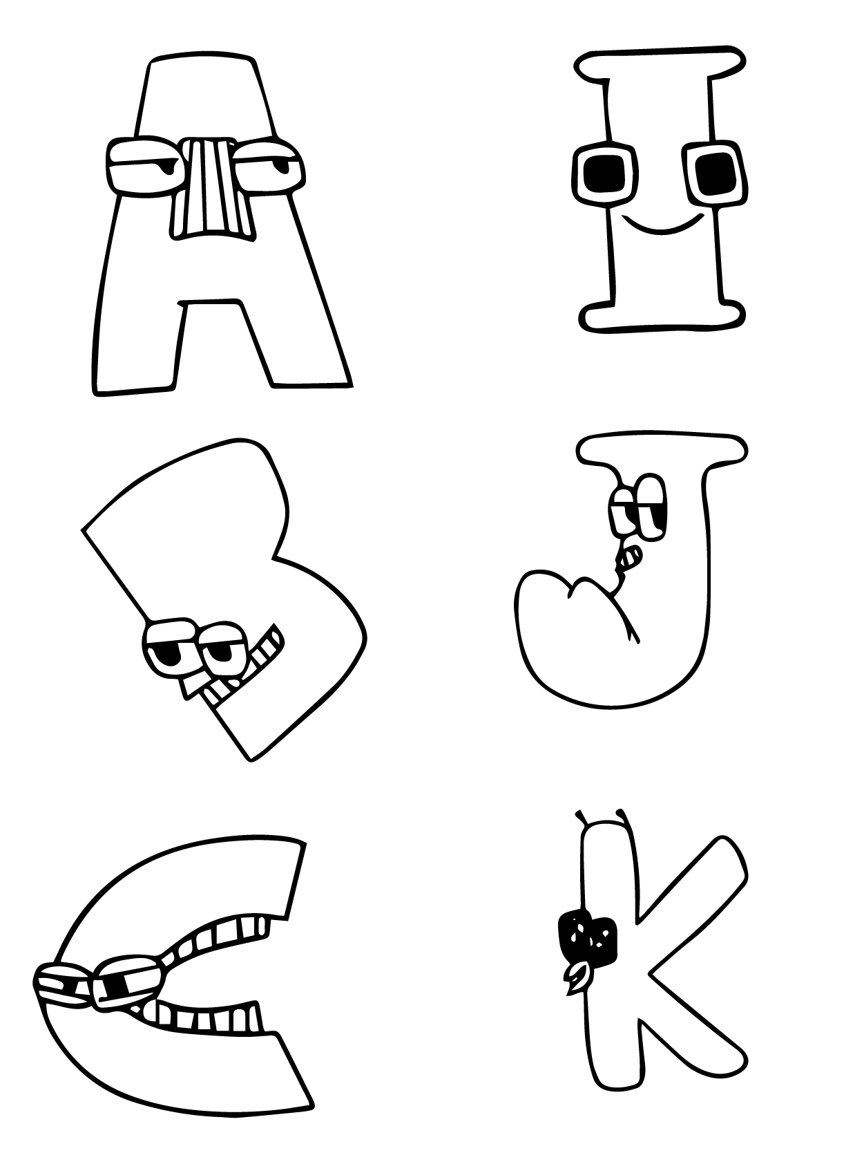 Dibujo de Alphabet Lore a B C I J K para Colorear y Imprimir