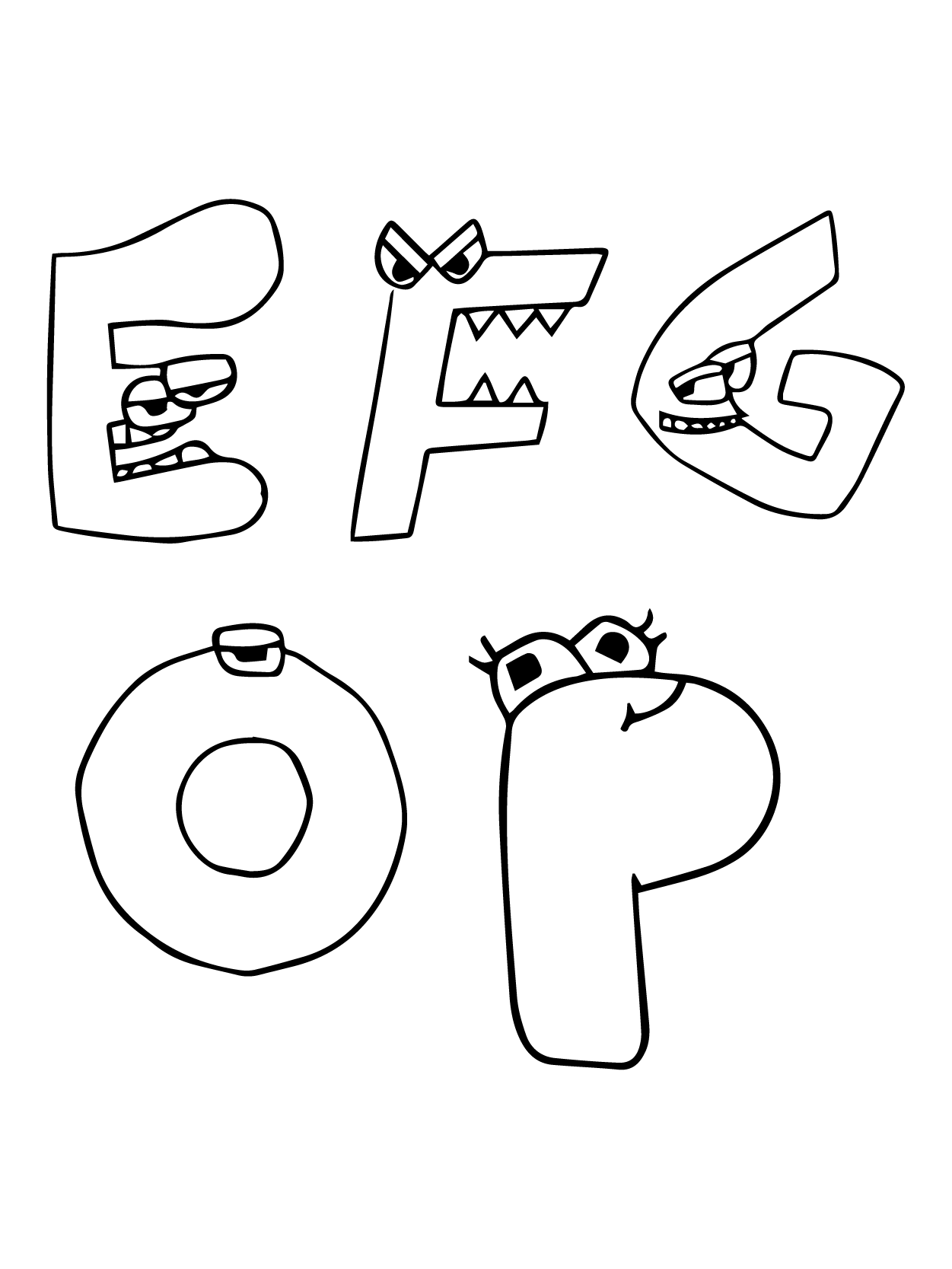 Dibujo de Alphabet Lore e F G o P para Colorear y Imprimir