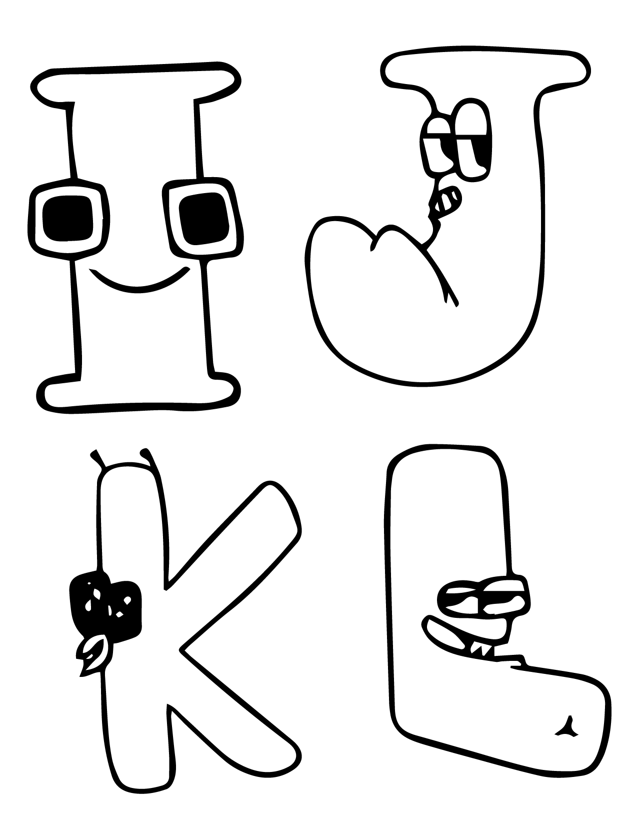 Dibujo de Alphabet Lore I J K L para Colorear y Imprimir