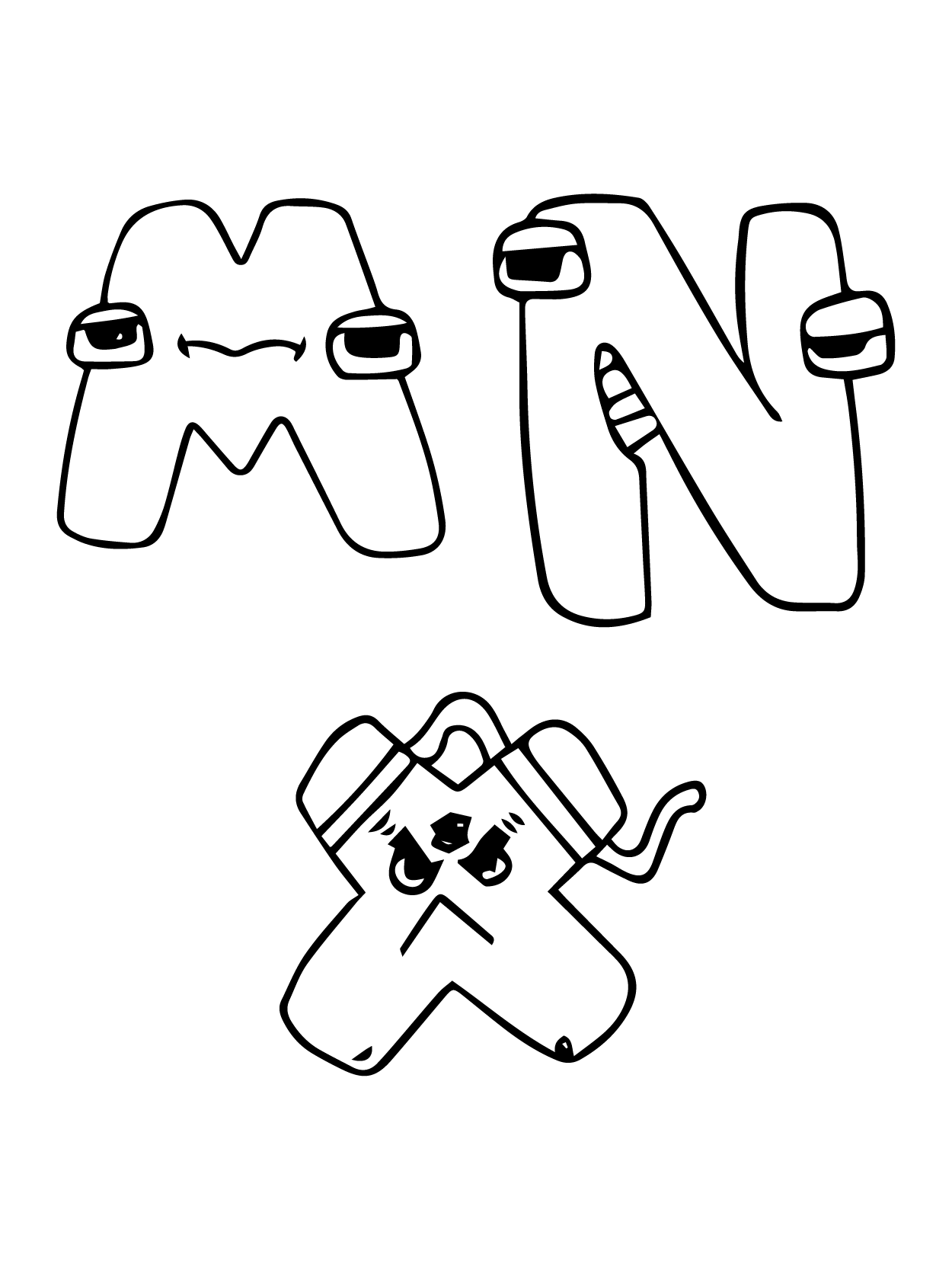 Dibujo de Alphabet Lore M N X para Colorear y Imprimir