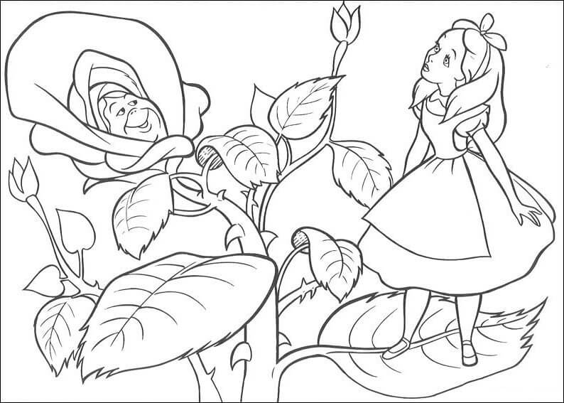 Dibujo de Alice de Pie En La Hoja para Colorear y Imprimir