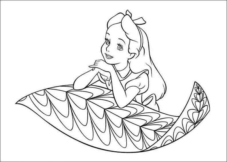 Dibujo de Alicia Con Hoja para Colorear y Imprimir