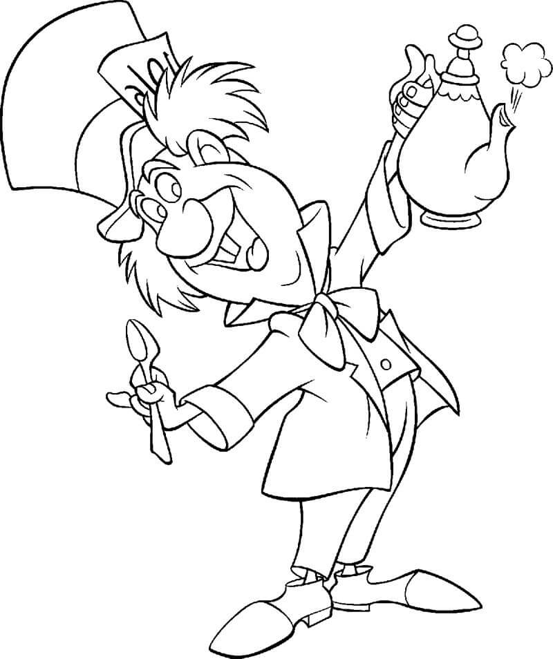 Dibujo de Sombrerero Loco y Tetera para Colorear y Imprimir
