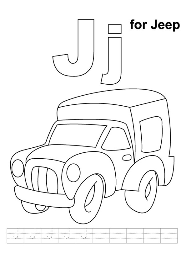 Dibujo de J para Jeep para Colorear y Imprimir