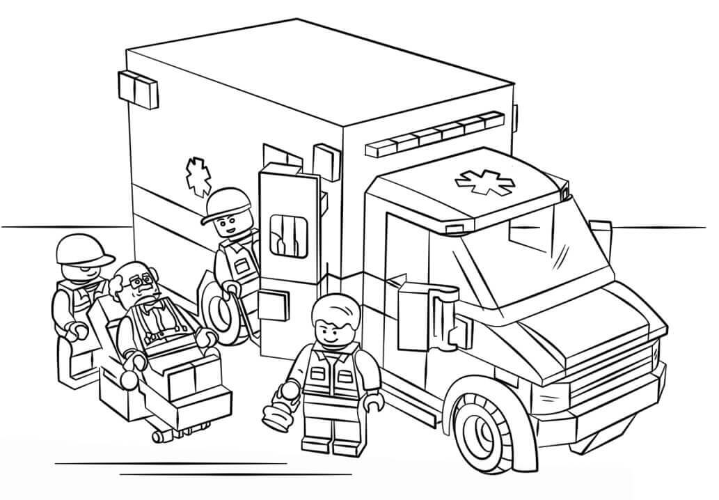 dibujo ambulancia de la ciudad de lego para colorear