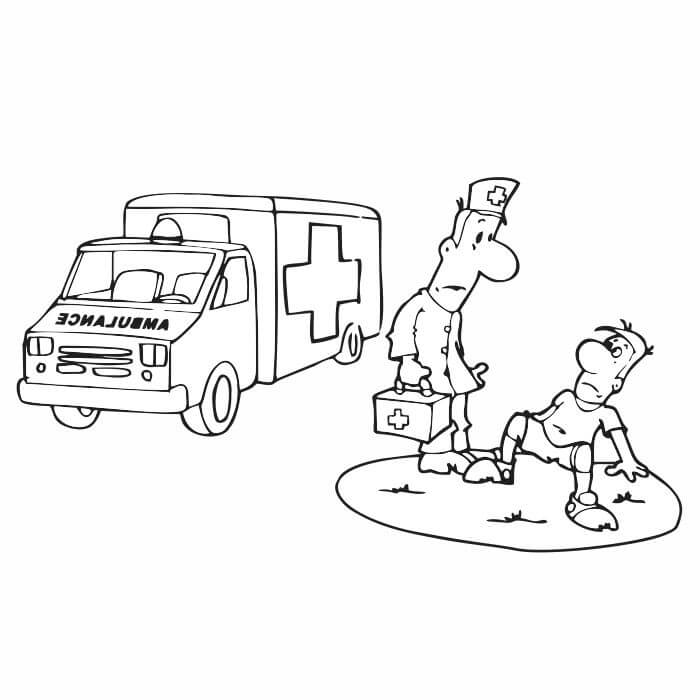 dibujo de trabajadores de salud pacientes y ambulancia para colorear