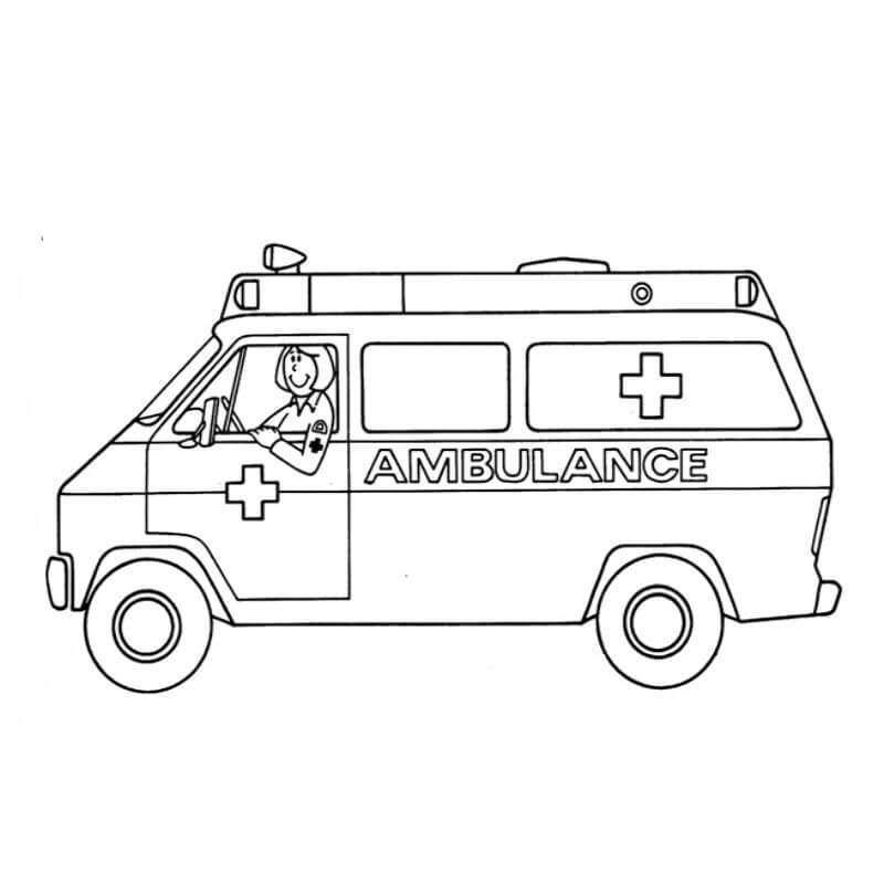 dibujo mujer de conduccion ambulancia para colorear