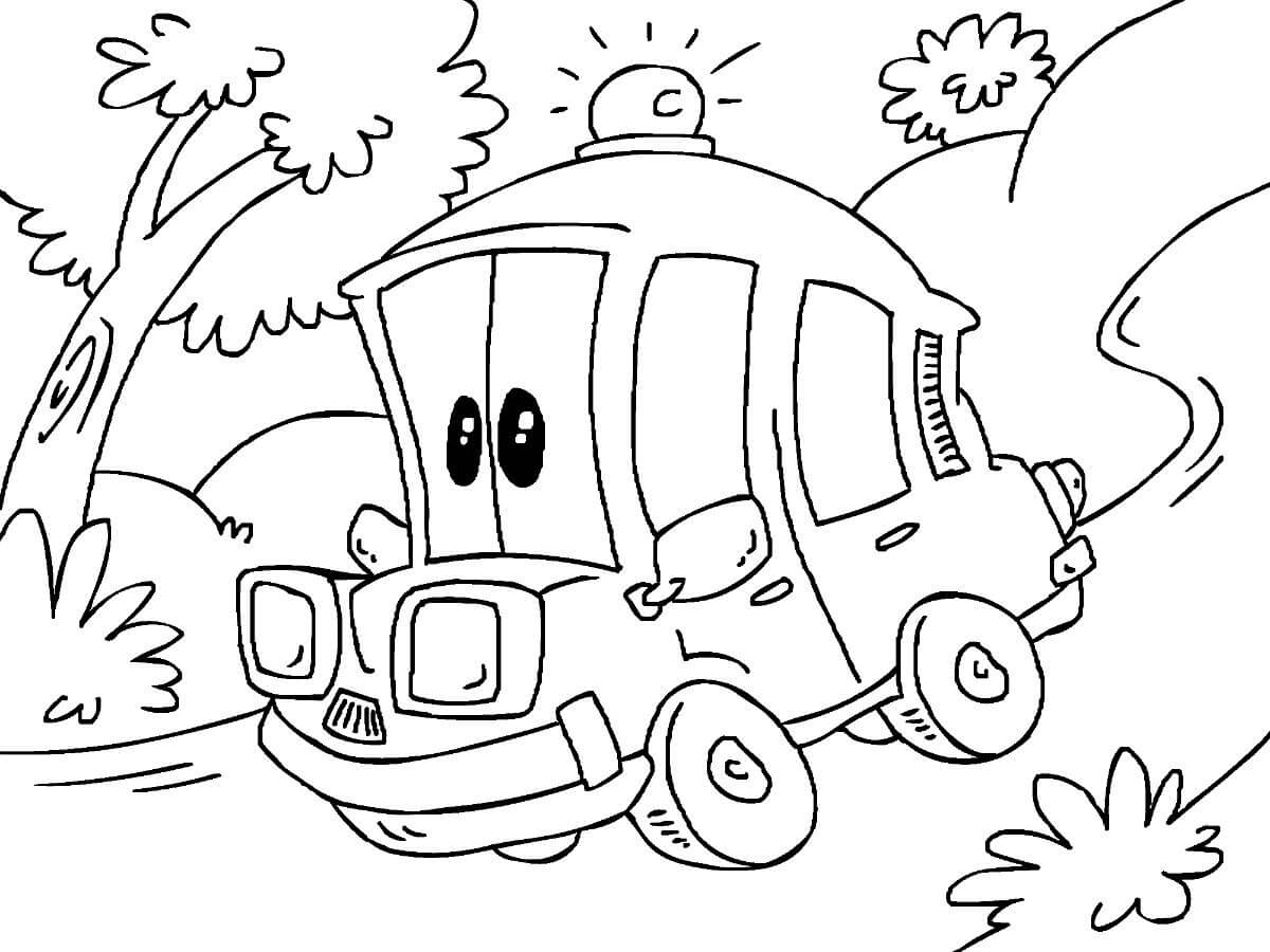 download la ambulancia de dibujos animados corre rapido para colorear