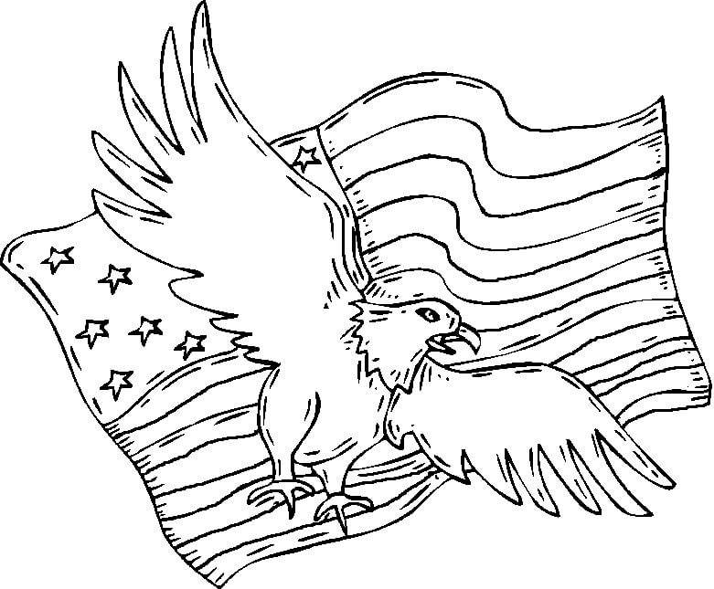 Dibujo de Bandera Americana y Águila para Colorear y Imprimir