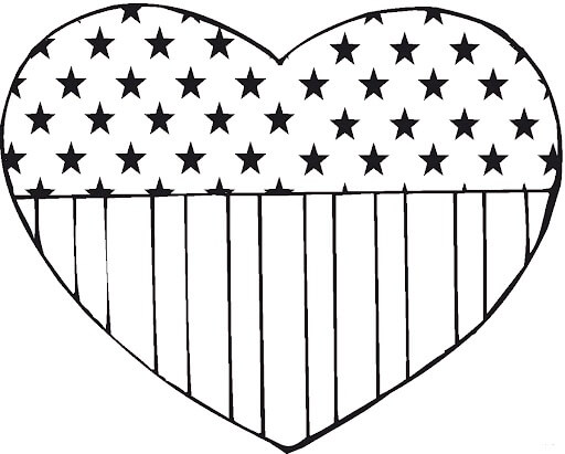 Dibujo de Bandera Estados Unidos de América En Corazón para Colorear y Imprimir