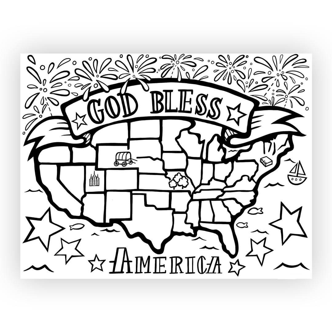 Dibujo de Dios Bendiga América para Colorear y Imprimir