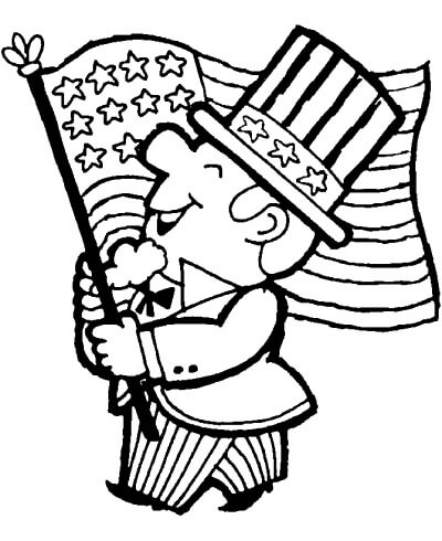 Dibujo de Hombre Con Bandera Americana para Colorear y Imprimir