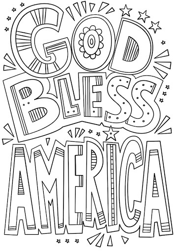 Dibujo de Texto Dios Bendiga América para Colorear y Imprimir