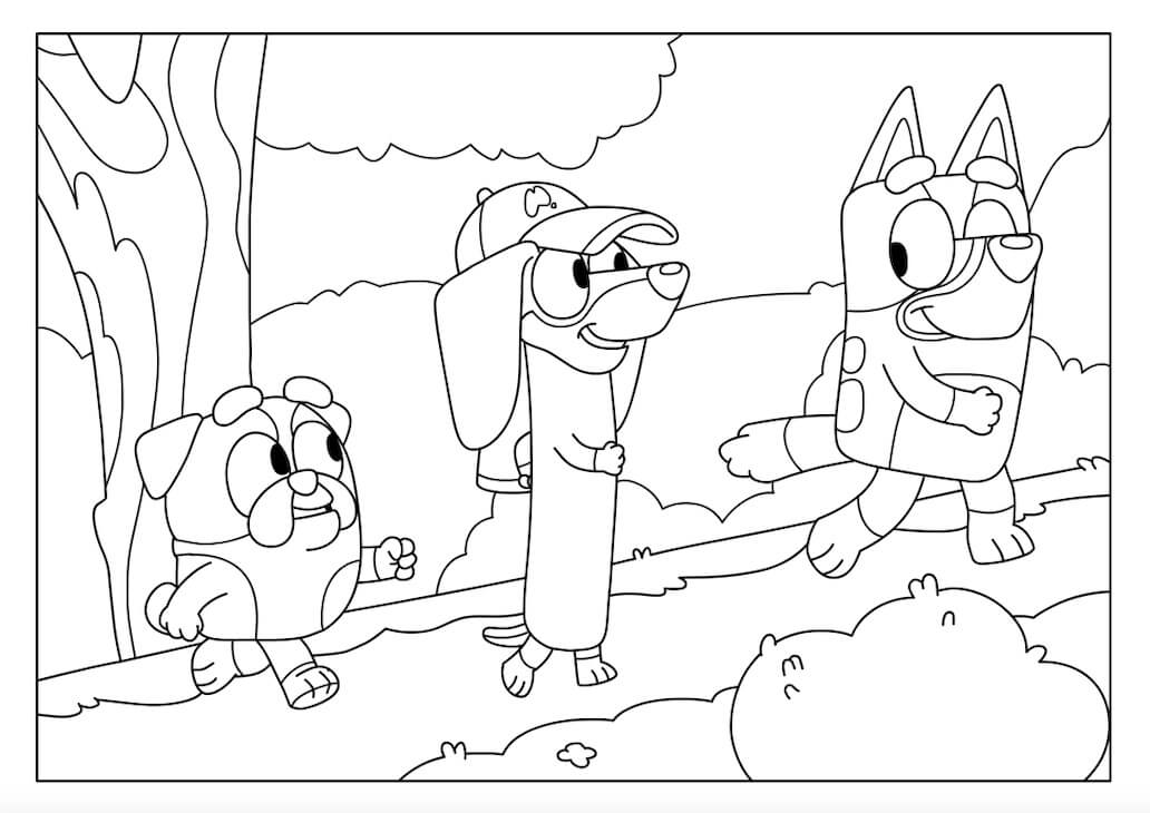 Dibujo de Amigos Azules Caminando para Colorear y Imprimir