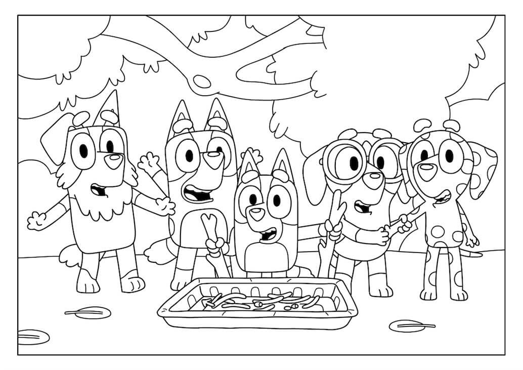 Dibujo de Amigos Azules para Colorear y Imprimir