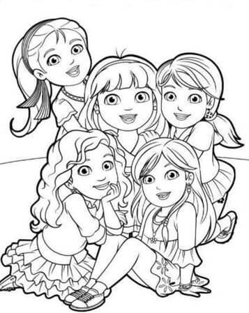 Dibujo de Cinco Amigas para Colorear y Imprimir