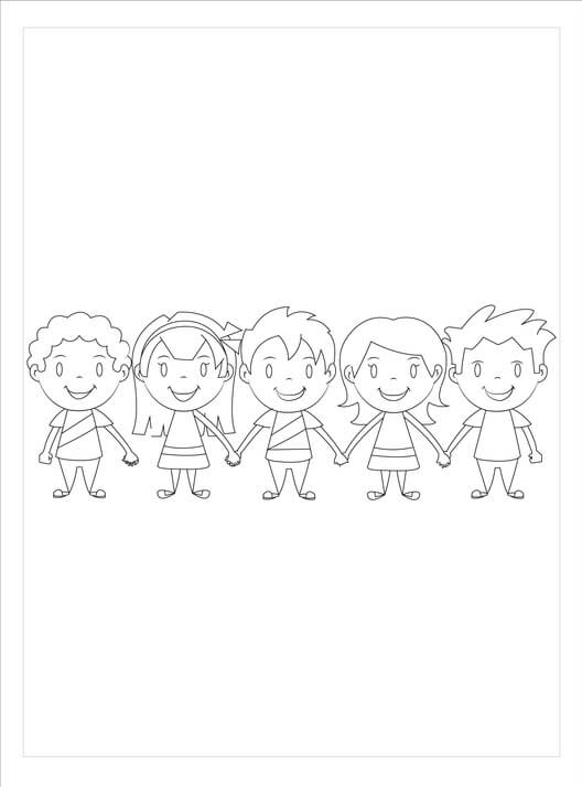Dibujo de Diversión de Cinco Amigos para Colorear y Imprimir