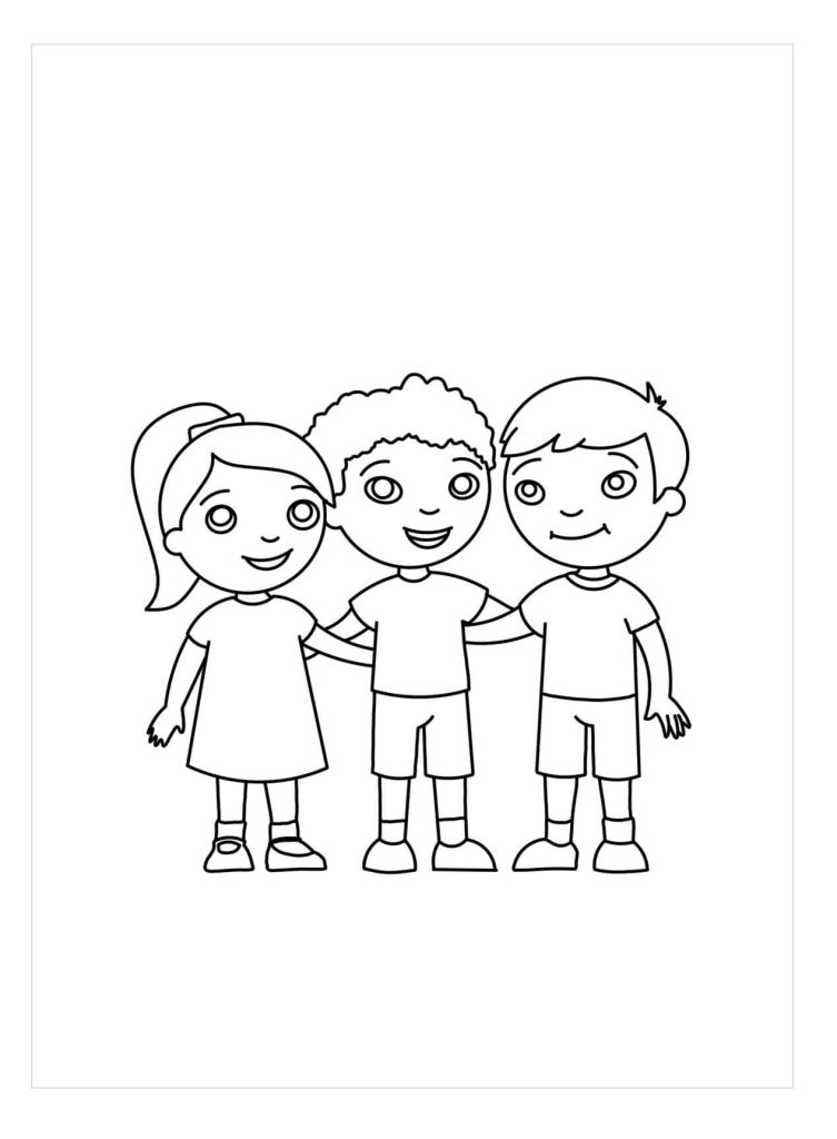 Dibujo de Diversión de Tres Amigos para Colorear y Imprimir