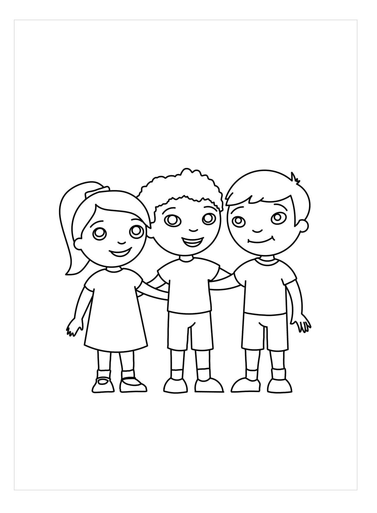 Dibujo de Diversión de Tres Amigos para Colorear y Imprimir