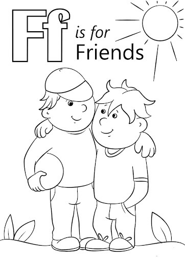 Dibujo de La Letra F Es para Amigos para Colorear y Imprimir