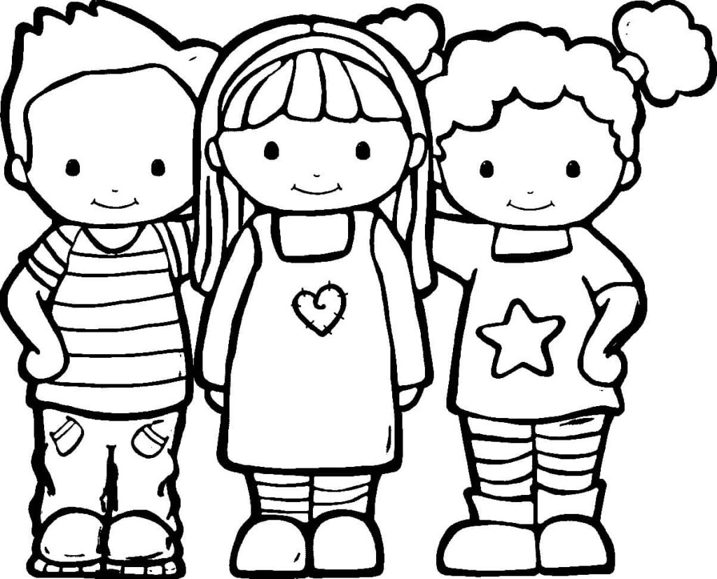 Dibujo de Tres Amigos para Colorear y Imprimir