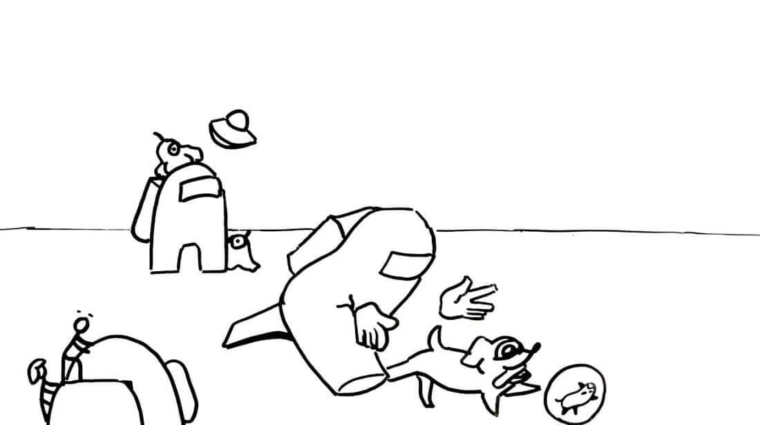 Dibujo de Among Us Atrapar Un Perro para Colorear y Imprimir