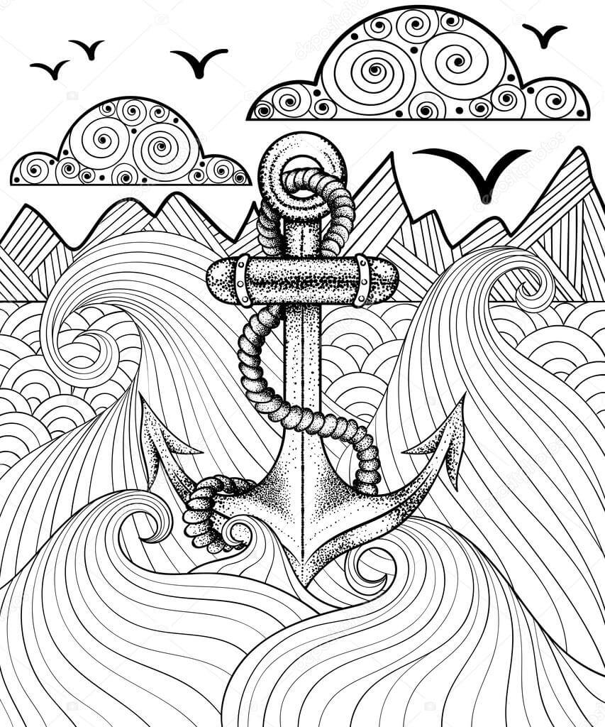 Dibujo de Ancla Zentangle para Colorear y Imprimir