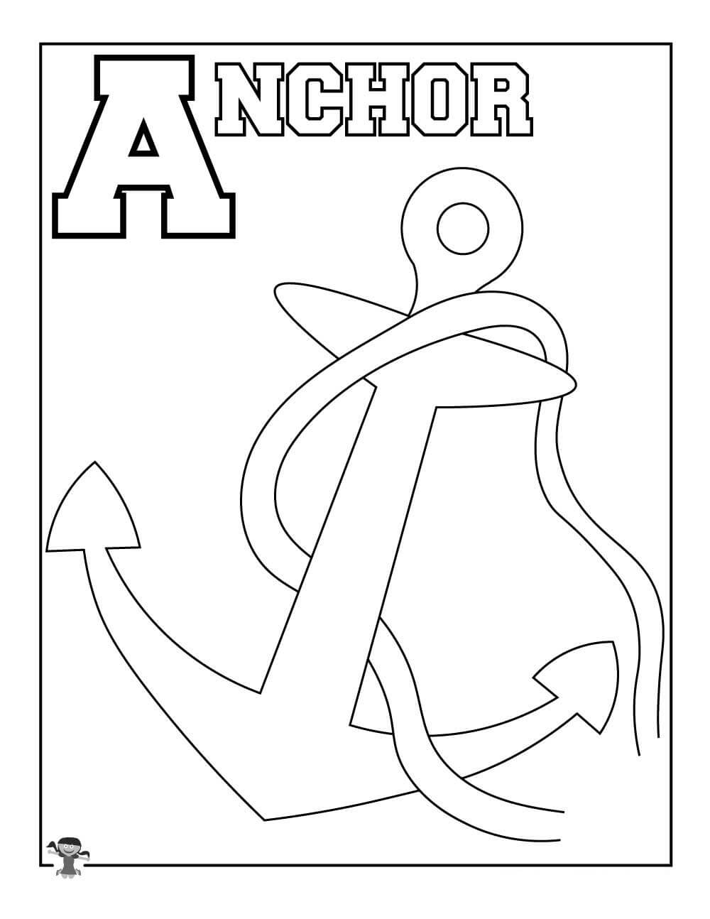 Dibujo de La Letra a Simple Es para Anchor para Colorear y Imprimir