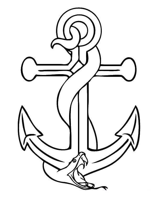 Dibujo de Serpiente Enrollada Alrededor Del Ancla para Colorear y Imprimir