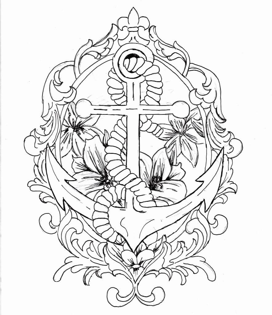 dibujo hermosa ancla imprimir y colorear