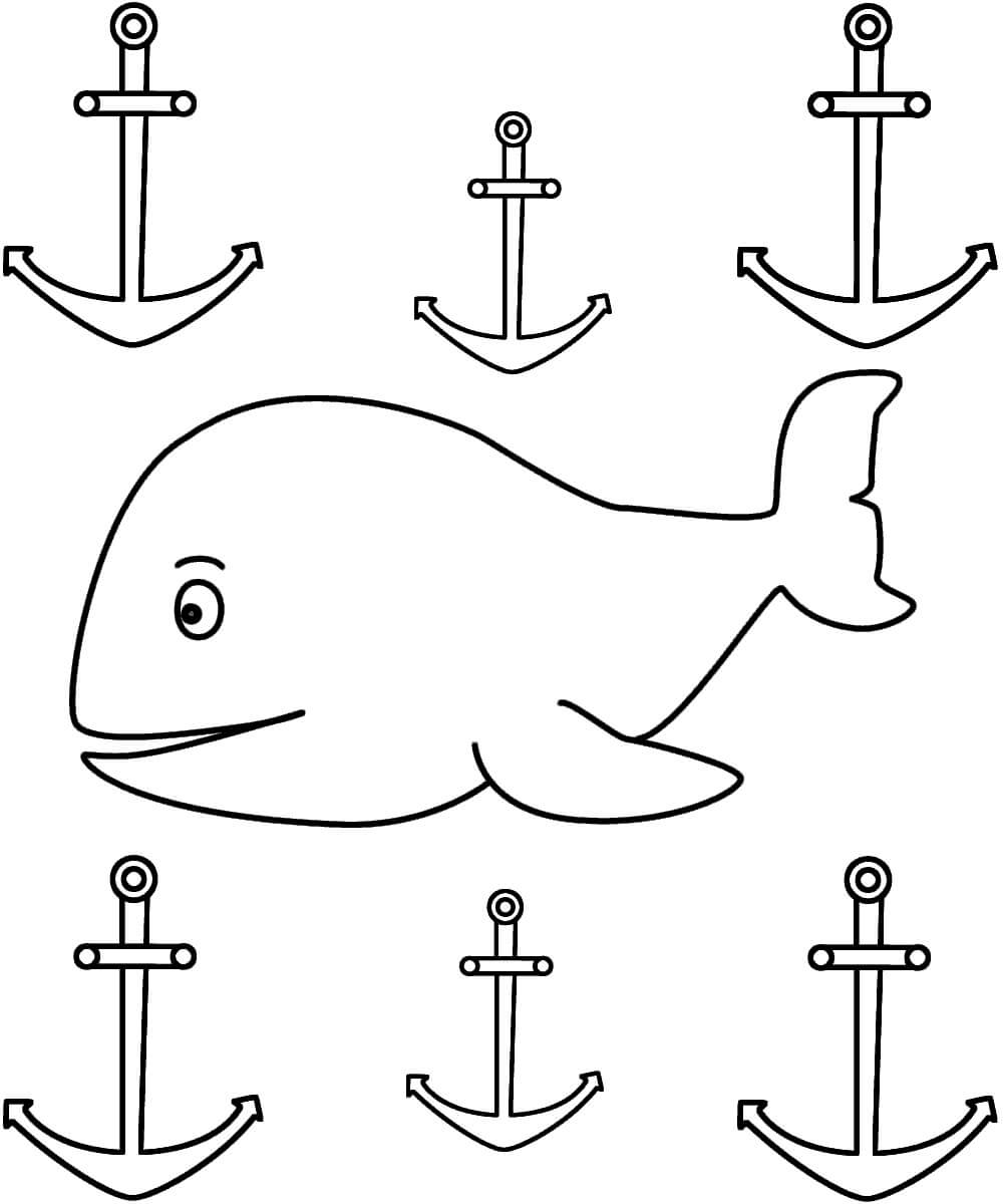 dibujo las anclas y la ballena imprimir y colorear