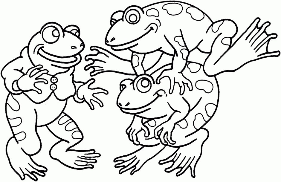 dibujo diversion de tres ranas para colorear