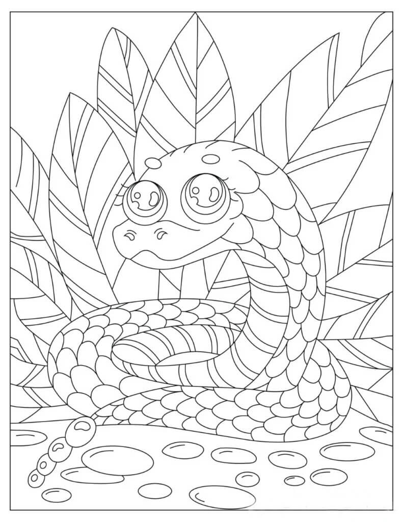 dibujo linda serpiente sonriendo para colorear