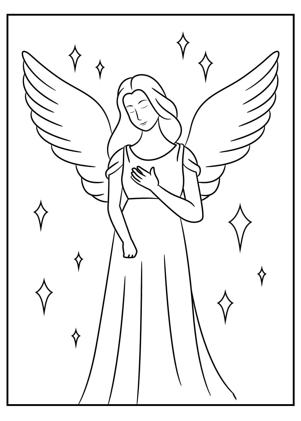 Dibujo de Ángel Con Alas para Colorear y Imprimir