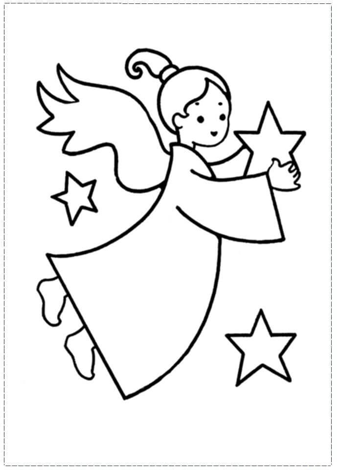 Dibujo de Ángel Con Estrellas para Colorear y Imprimir