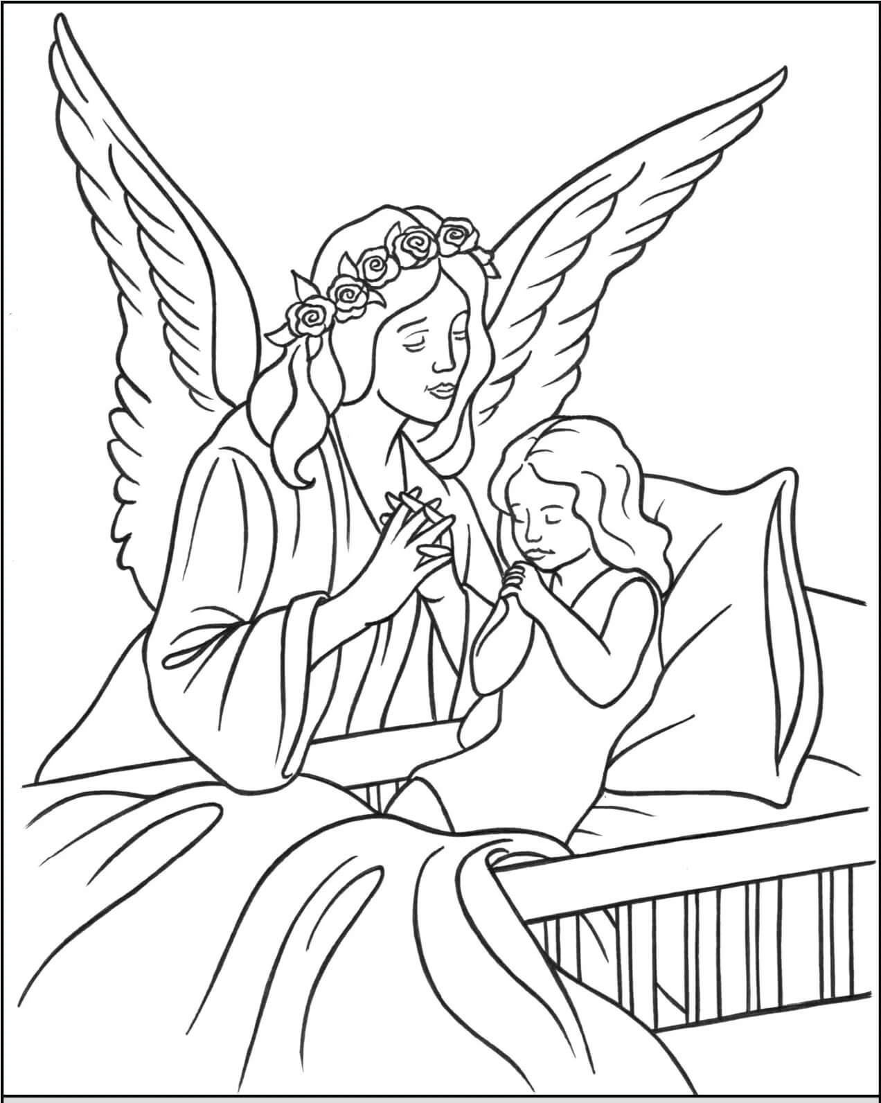 Dibujo de Ángel Con Niño para Colorear y Imprimir