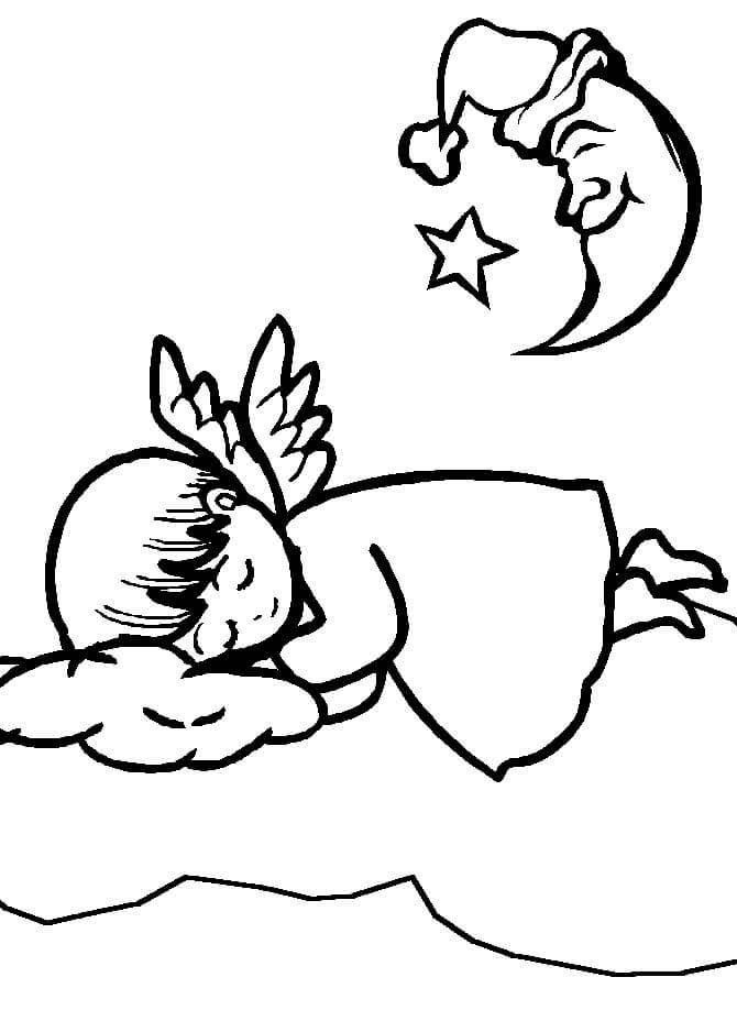 Dibujo de Ángel Durmiendo para Colorear y Imprimir
