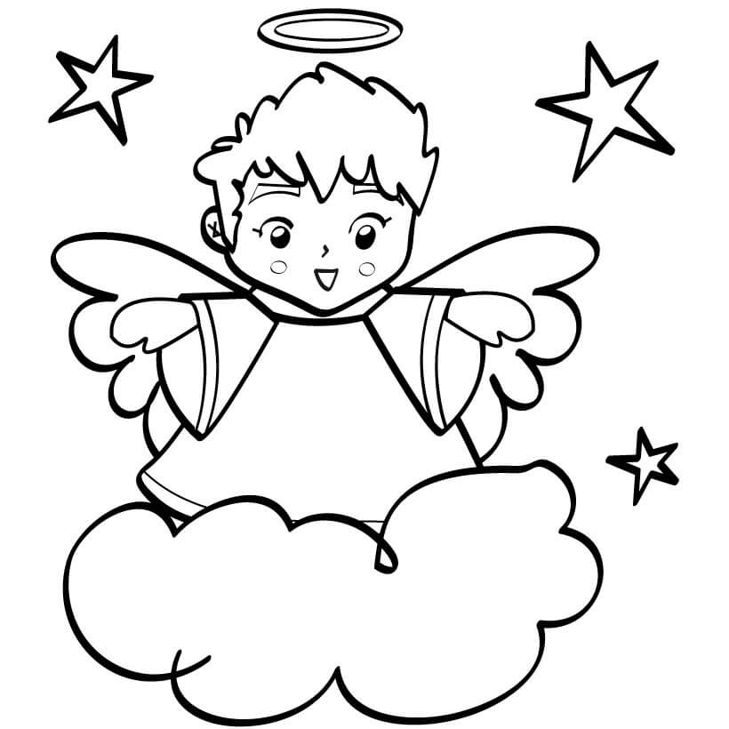 Dibujo de Ángel En La Nube para Colorear y Imprimir