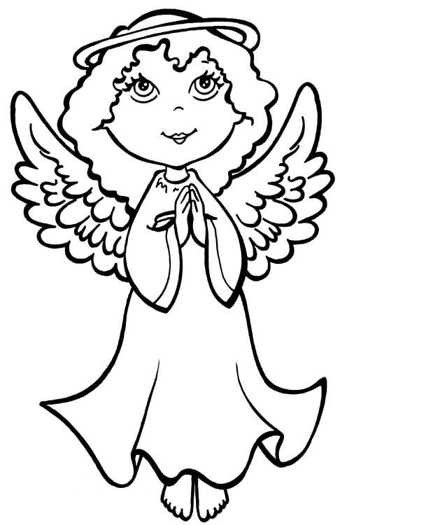 Dibujo de Ángel ¡Feliz para Colorear y Imprimir