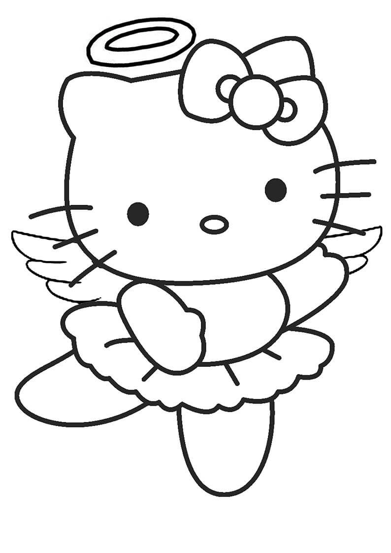 Dibujo de Ángel Hello Kitty para Colorear y Imprimir